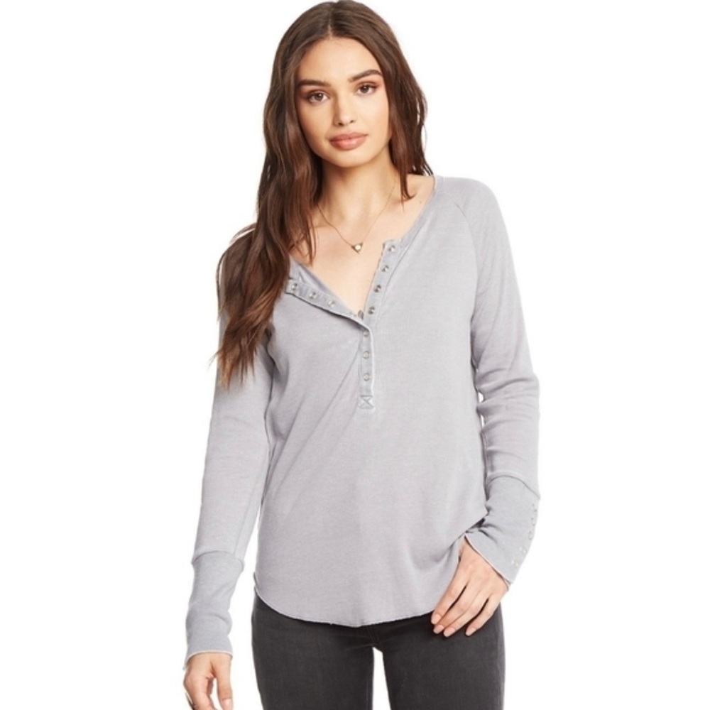 18. Chaser Vintage large Snap Front ribbed Raglan Henley, XL